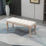 110cm Upholstered Bench, Linen Fabric Ottoman Stool with Button Tufted Seat, and Rubber Wood Legs Image 7