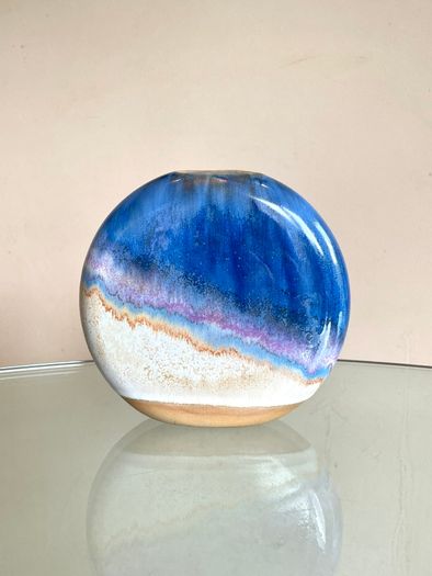 Mid Century Kamini Greece Vase, Drip Glaze, Vintage 70s Pottery