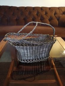 French wine bottle holder traditional table server 1950's. Woven wire basket.