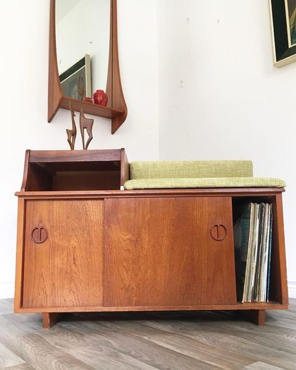 Vintage Retro Mid Century Teak Hall Bench/Record Cabinet/Stotage