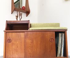 Vintage Retro Mid Century Teak Hall Bench/Record Cabinet/Stotage