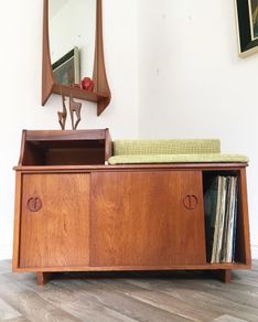 Vintage Retro Mid Century Teak Hall Bench/Record Cabinet/Stotage