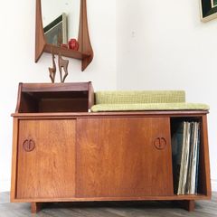 Vintage Retro Mid Century Teak Hall Bench/Record Cabinet/Stotage