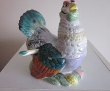 Small Italian Ceramic Turkey Tureen with Spoon