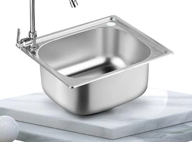 Small Kitchen Sink, Single Bowl Stainless Steel Sink for Undermount and Flushmount Intallation Reversible Drainer with Waste Pipes Clips (Color : Silver, Size : A(37x32cm)