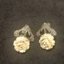 Vintage Germany White Rose Flower Sterling Silver Marcasite Clip Earrings Image 9