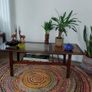 Stunning and Unique/Rare Mid Century Modern Wooden Coffee Table with Smoked Glass and Acid-Etched Copper Inlay and Slatted Magazine Shelf Image 2