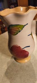 Old Antique Art Deco Pottery Vase With Appel And Appel Leaves