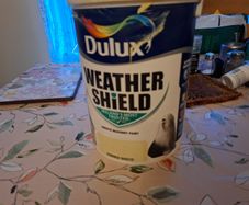 5 litre Dulux masonry paint.