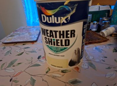 5 litre Dulux masonry paint.