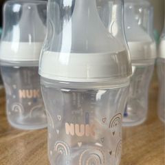 NUK Perfect Match Newborn Baby Bottle Set | 0+ Months | 150ml | Anti Colic Feeding Bottle | PP | Temperature Control Indicator | Rainbow | 4 Count