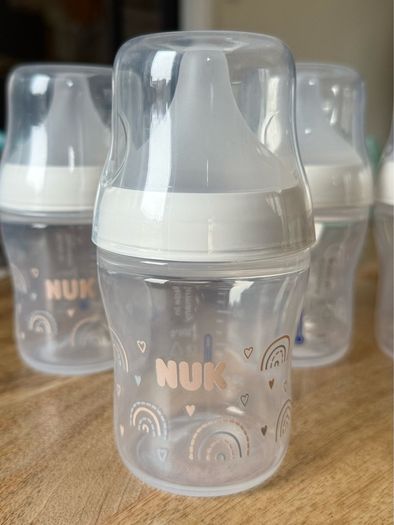 NUK Perfect Match Newborn Baby Bottle Set | 0+ Months | 150ml | Anti Colic Feeding Bottle | PP | Temperature Control Indicator | Rainbow | 4 Count