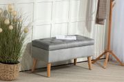 Upholstered bench with storage, velvet-look fabric, wooden legs