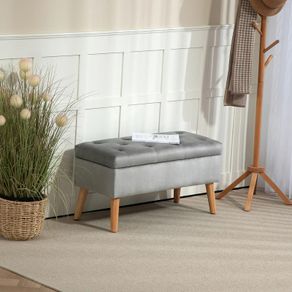 Upholstered bench with storage, velvet-look fabric, wooden legs