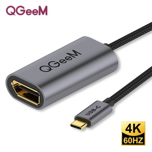 QGeeM USB-C Type (Thunderbolt 3 Compatible) DisplayPort (DP) Female (UHD 4K/60Hz) Gold-Plated/Nylon Braided/Aluminum Alloy Adapter Cable (Brand New/Warranty)