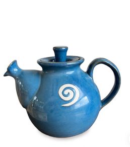 Jack O'Patsy  Studio Pottery Teapot - Blue Glaze with Celtic Spiral Jack O'Patsy