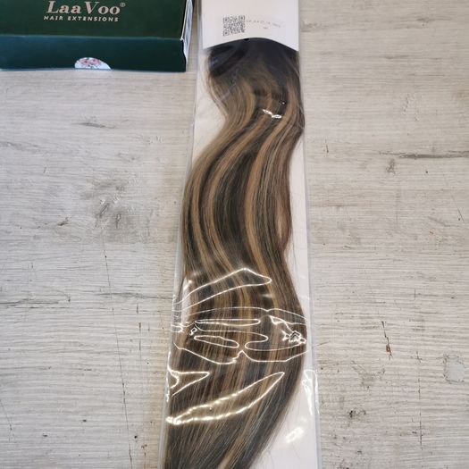 5 Piece hair extentions, LaaVoo 18inch Balayage Brown - blonde Real Human Hair Extensions, Clip in, Weave Remy Hair Extensions, 70g