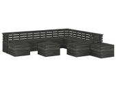 12 Piece Garden Pallet Lounge Set Solid Pinewood Dark Grey