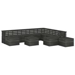 12 Piece Garden Pallet Lounge Set Solid Pinewood Dark Grey