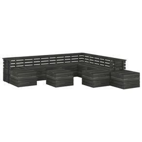 12 Piece Garden Pallet Lounge Set Solid Pinewood Dark Grey