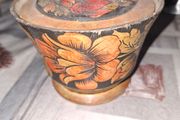 Vintage Russian Khokhloma Lidded Wooden Jar Hand Painted Lacquer Folk Art Trinket Box,