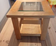 2 oak side tables with glass top