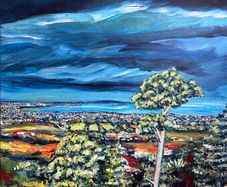 Dublin City & Bay view II, original painting by artist Helen Mathews