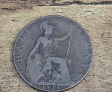 Great Britain UK 1924 Half Penny George V Coin - free standard postage