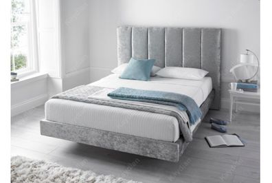 4ft6 (135cm) Double Silver Velvet Fabric Bed With USB Ports