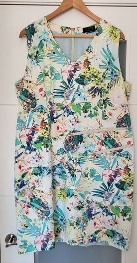 GIOVANE floral dress with bright zips detail Sz 46 (Fit 18 UK)  - Rrp 99