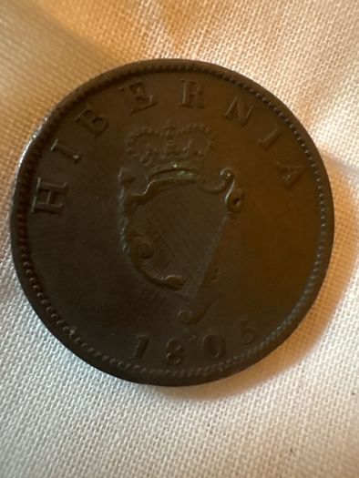 1805 Hibernia Coin George III Irish Antique Copper Coin