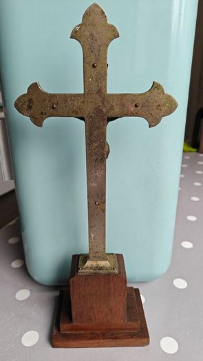 Antique French Altar Crucifix with Memento Mori Skull and Crossbones