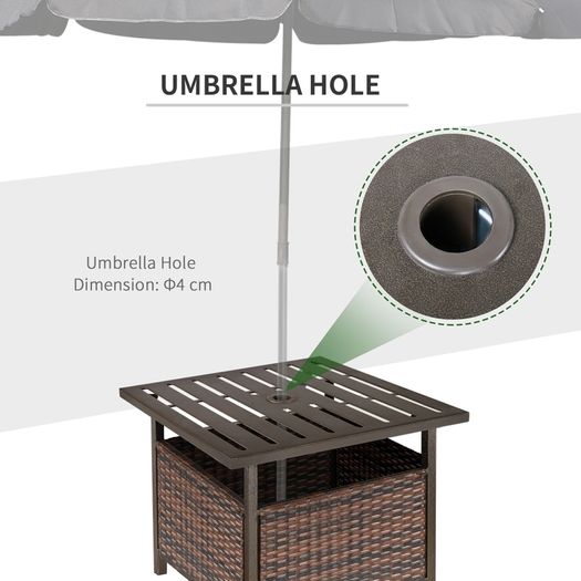 New. Outdoor Rattan Wicker Patio Coffee Table with Umbrella Hole, Suitable for Garden, Backyard - Brown  (Free Delivery)