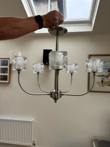 Chrome and Glass chandelier 5 arm ceiling light