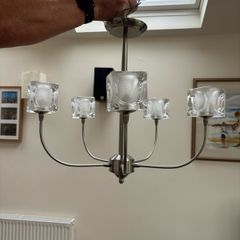 Chrome and Glass chandelier 5 arm ceiling light