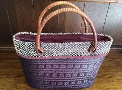Brown Straw Wicker Type handbag with cane handles