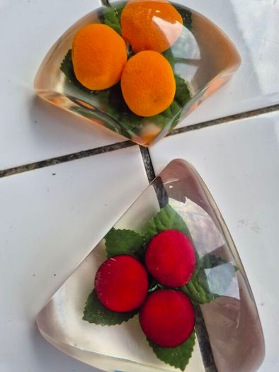 Paperweights x2 Vintage Midcentury Lucite fryit paperweights