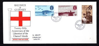 1970 Guernsey 25th Anniversary of the Liberation of the Channel Islands Commemorative Stamps Addressed First Day Cover (FDC)