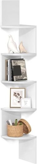 5-Tier Corner Shelf, Display Floating Shelf in Living Room, Study, Kitchen, Bedroom, for Plants, CDs, Decorations, Modern, Cloud White