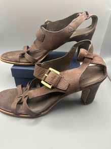 ECCO Ladies Brown Leather High Heel Sandals Size 9 EU40