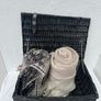 Black wicker picnic basket with leather straps Image 4