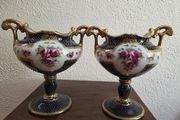 Antique Noritake Pair Porcelain Urns Japan Origin Hand Painted Heavily Gilded