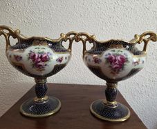 Beautiful Antique Handpainted Gilded Porcelain Noritake Vases Pair