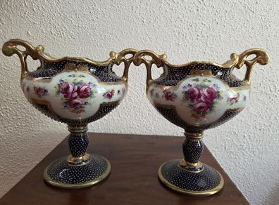Beautiful Antique Handpainted Gilded Porcelain Noritake Vases Pair