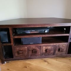 TV corner unit (walnut) with storage.