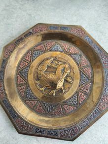 Vintage Brass Etched Plate Ornate Bird for wall hanging,