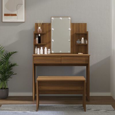 Dressing Table Set with LED Brown Oak Engineered Wood