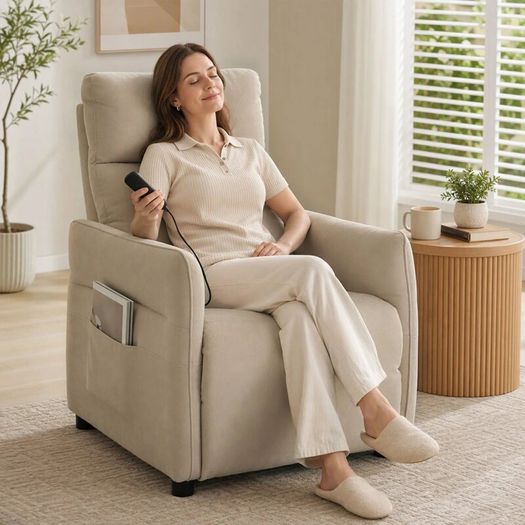Beige Recliner Armchair with Massage & Heat