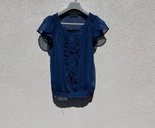 Polka dot navy blue blouse size 12
