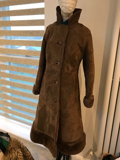 Vintage Ladies Mocklers Genuine Leather Shearling Nor'Easter Long Coat Size UK 8